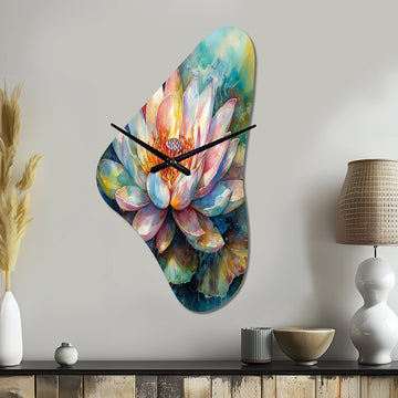 Pink Lotus Floral Dreams II - Asymmetric Metal Wall Clock